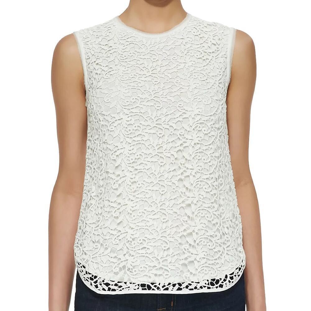 Rebecca Taylor Guipure Sleeveless Round Neck Lace Blouse Top Cream Women's 4